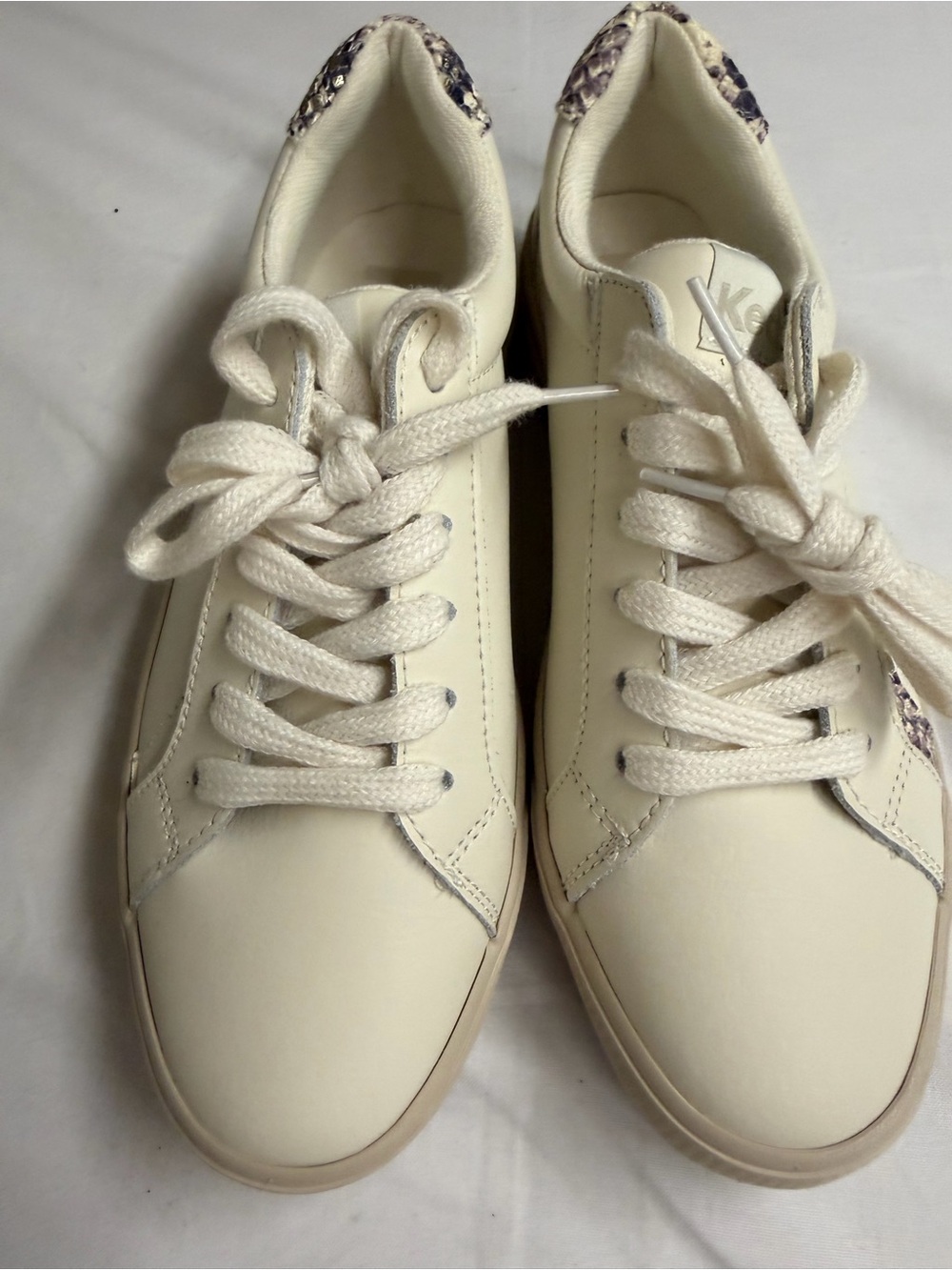 Keds Cream Lace-Up Sneakers with Snakeskin Heel Accent